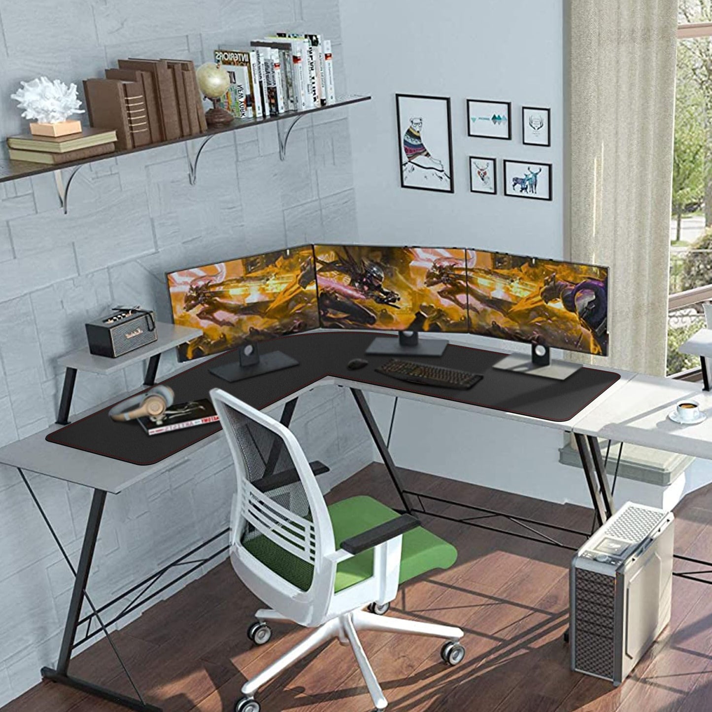 ZORESYN L-Shaped Gaming Desk Mat Mouse pad, Computer Corner Desk Pad, 47" Home Office Writing Desk Pad Protector, Large Waterproof PU Leather Corner Mousepad - Black, (120+120) x40cm