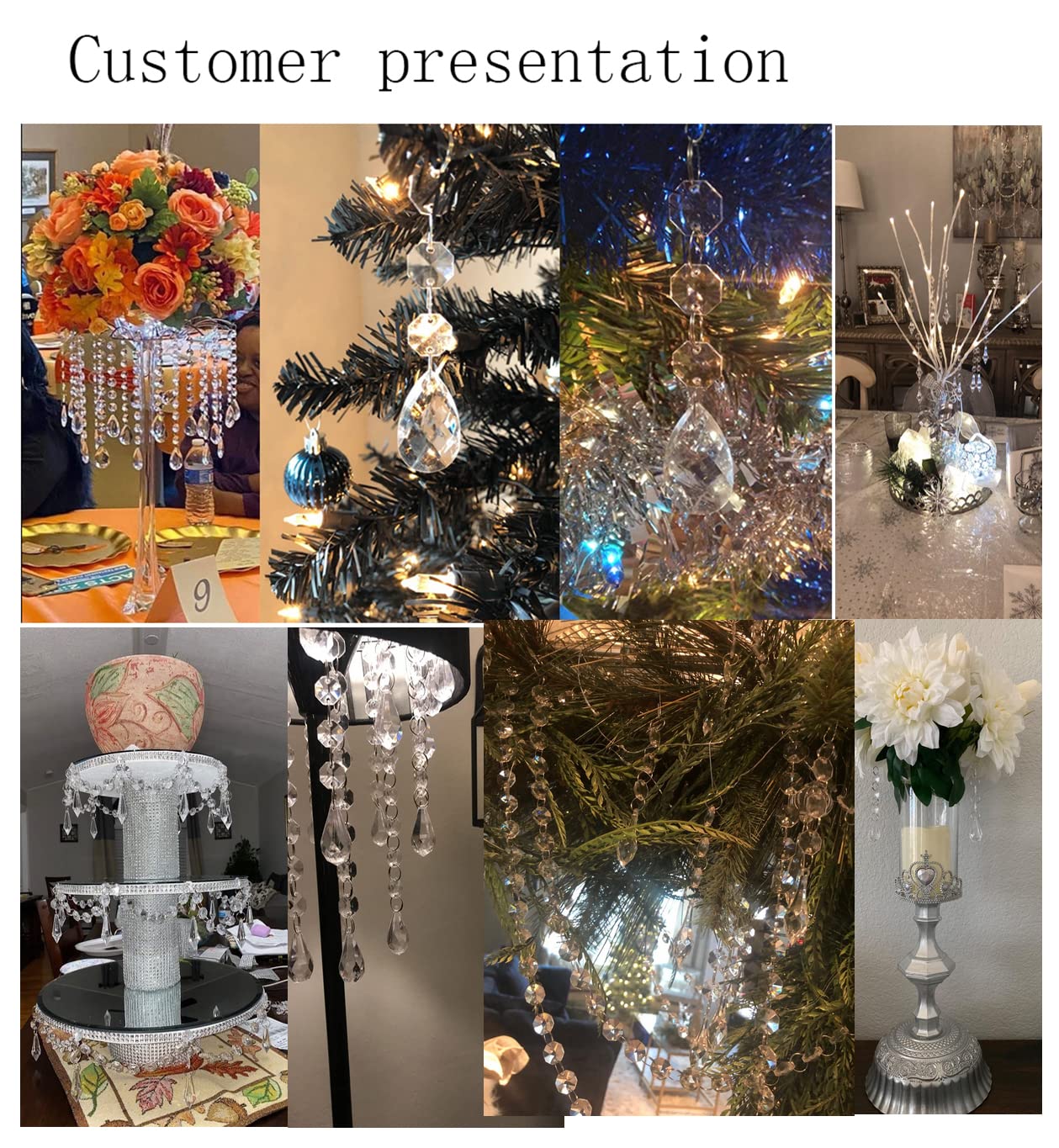60 PCS Clear Acrylic Crystal Beads for Christmas Ornaments Tree Decorations Garland Chandelier Hanging Wedding Party Celebration Decor (Teardrop+Icicle)