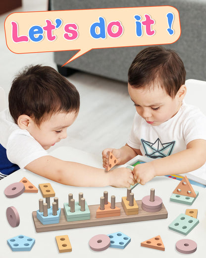kecristv Montessori Toys for 1 2 Year Old Girl and Boy Birthday Gifts, Shape Sorter Wooden Toys for Toddlers Age 1-3 2-4, Learning Educational Sensroy Stacking Toddler Puzzles