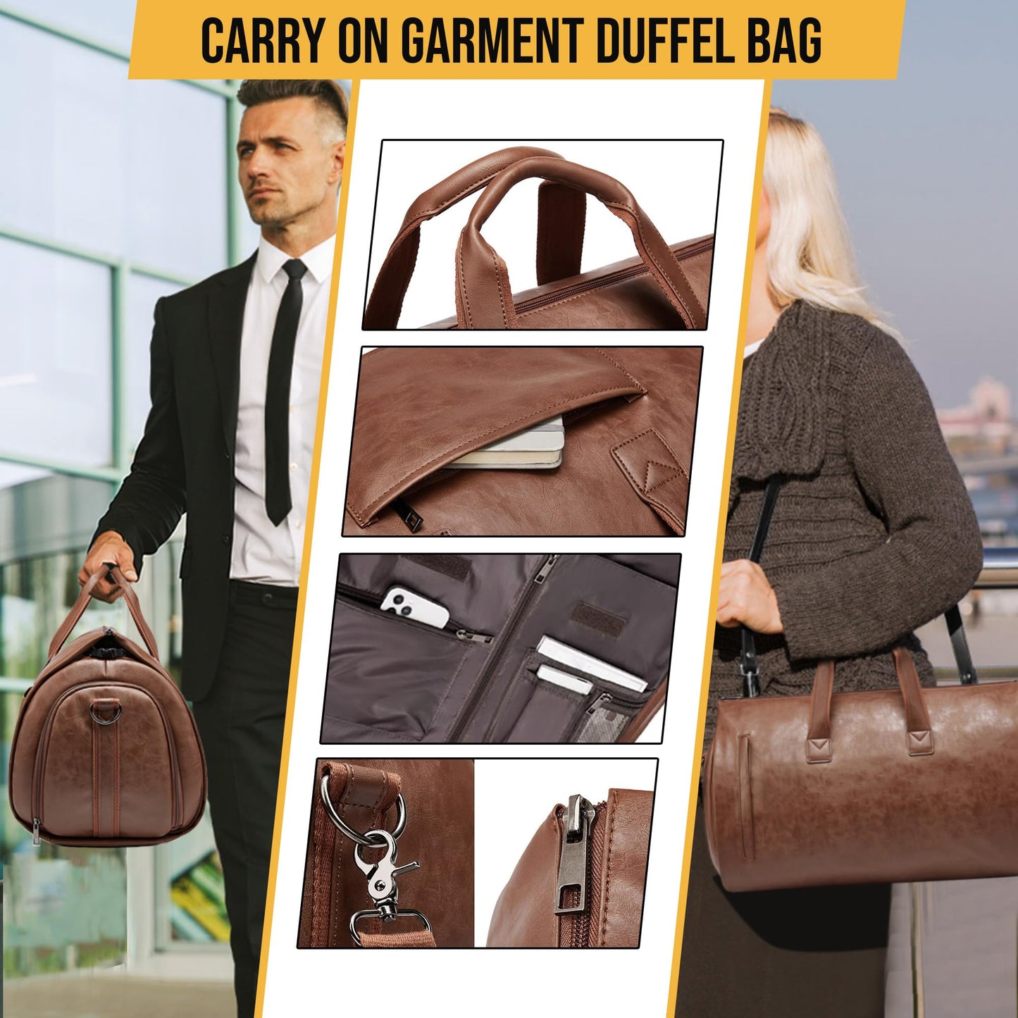 Wymulot Convertible Garment Bag, Carry on Garment Duffel Bag with Shoulder Strap, Men's Women's Travel Clothing Bag with Shoe Compartment, 2-in-1 Hanging Suitcase Suit Business Travel Bag (Brown)