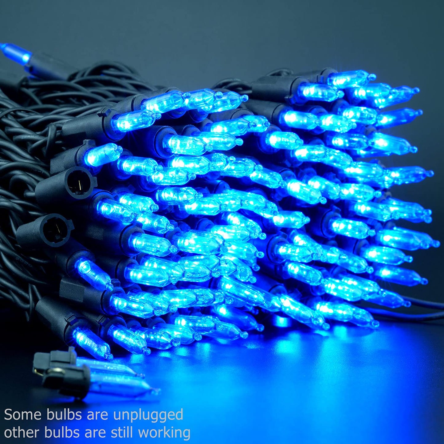 YULETIME 200 Blue Christmas String Lights, 2-Set 33 ft 100 LED Black Wire