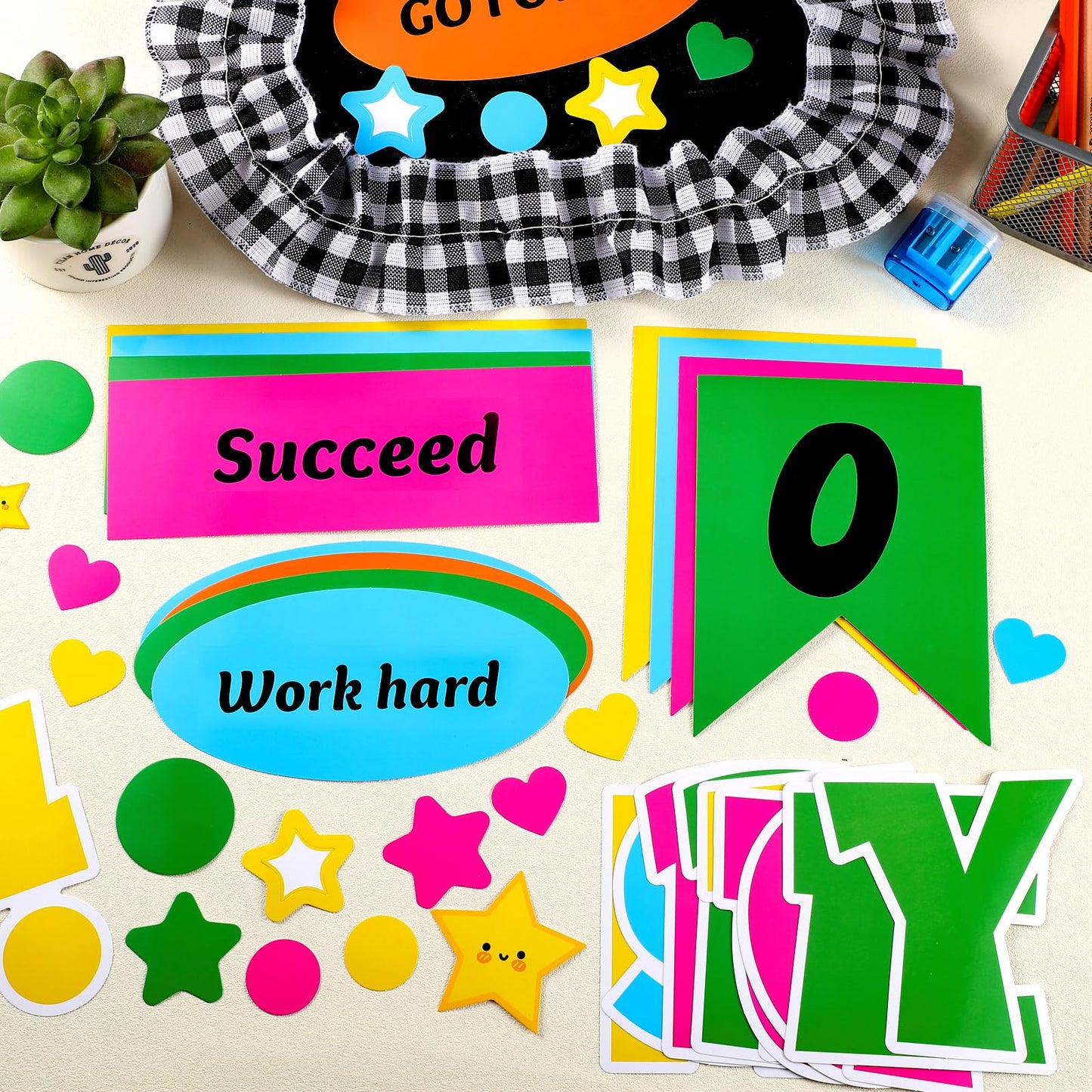 Feifeiya 81 Pcs This is Your Year Bulletin Board Set Classroom Bulletin Board Decor Back to School Inspirational Cutouts with White Black Burlap Border for School Office Chalkboard Wall Decor