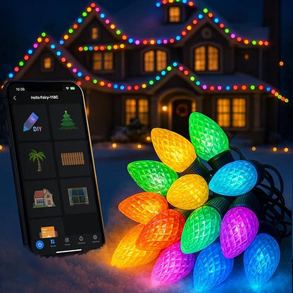 Smart Christmas Lights C9 Outdoor,66FT 100LEDs,App Remote Controlled RGB Chasing String Lights with DIY & Timer,108 Modes, Music Sync,Waterproof for Tree,Garden,Holiday Display,Halloween Lights