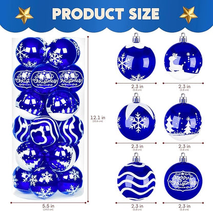 Joiedomi 24 Pcs Christmas Ball Ornaments, Blue & White 2.3” Deluxe Delicate Painting & Glittering Shatterproof Christmas Tree Ornaments for Wreath Garland Holiday Indoor Party