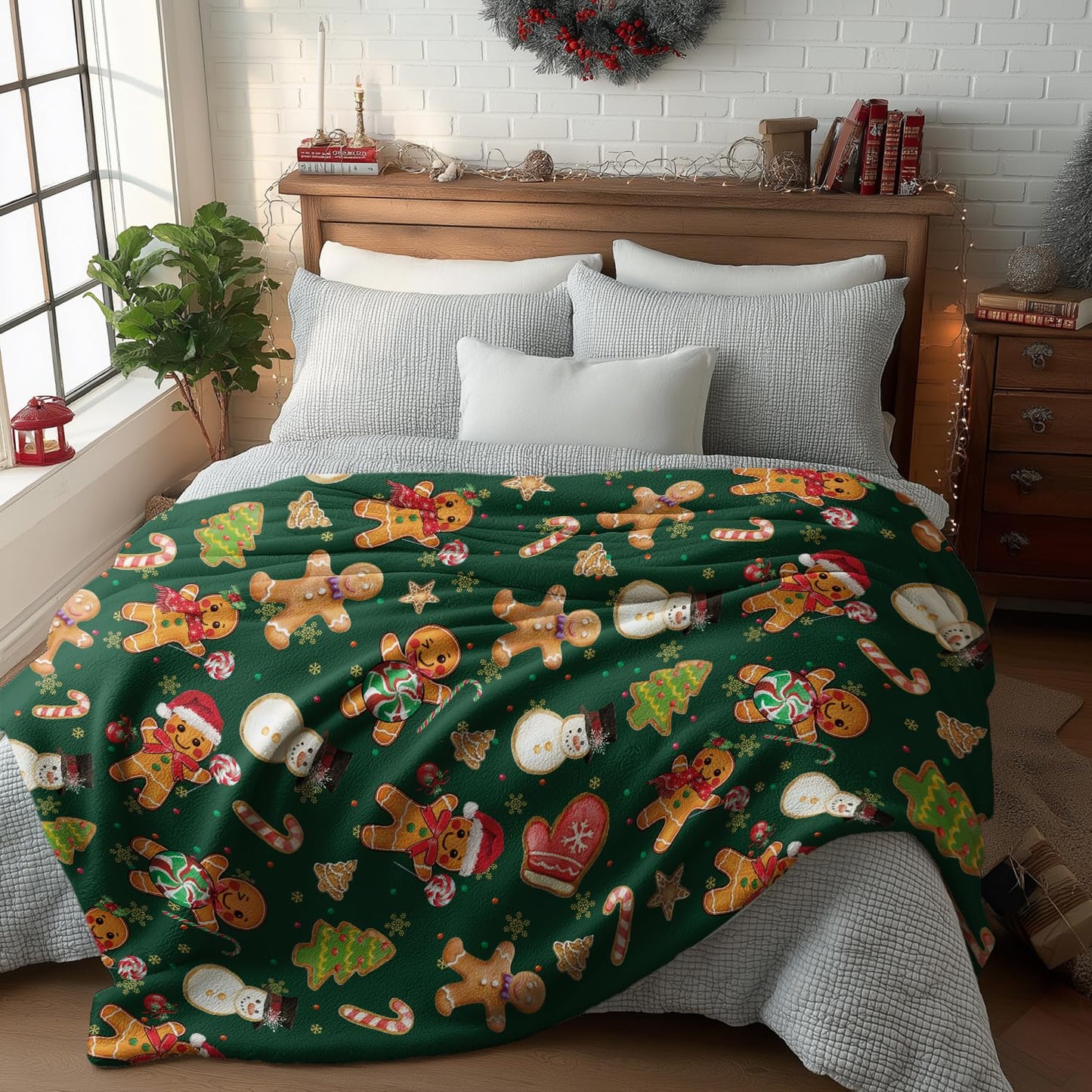 Horaldaily Christmas Flannel Blanket Throw, Green Gingerbread Man Christmas Bear Soft Fuzzy Plush Cozy Fleece Blankets for Couch Sofa Bed Decor, Ideal Gifts for Kids Adults, 50x60