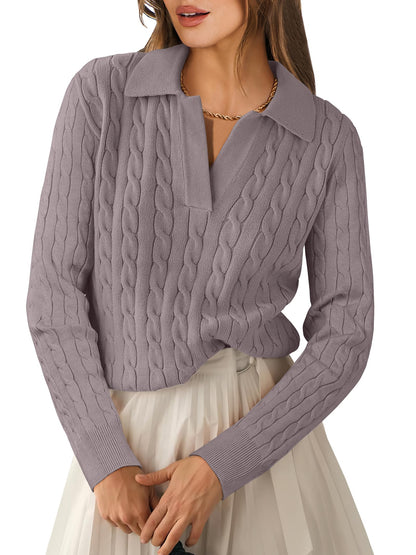 ANRABESS Womens Cable Knit Sweaters Long Sleeve V Neck Sweater Tops Casual Pullover Polo Shirts 2025 Fall Fashion Outfits