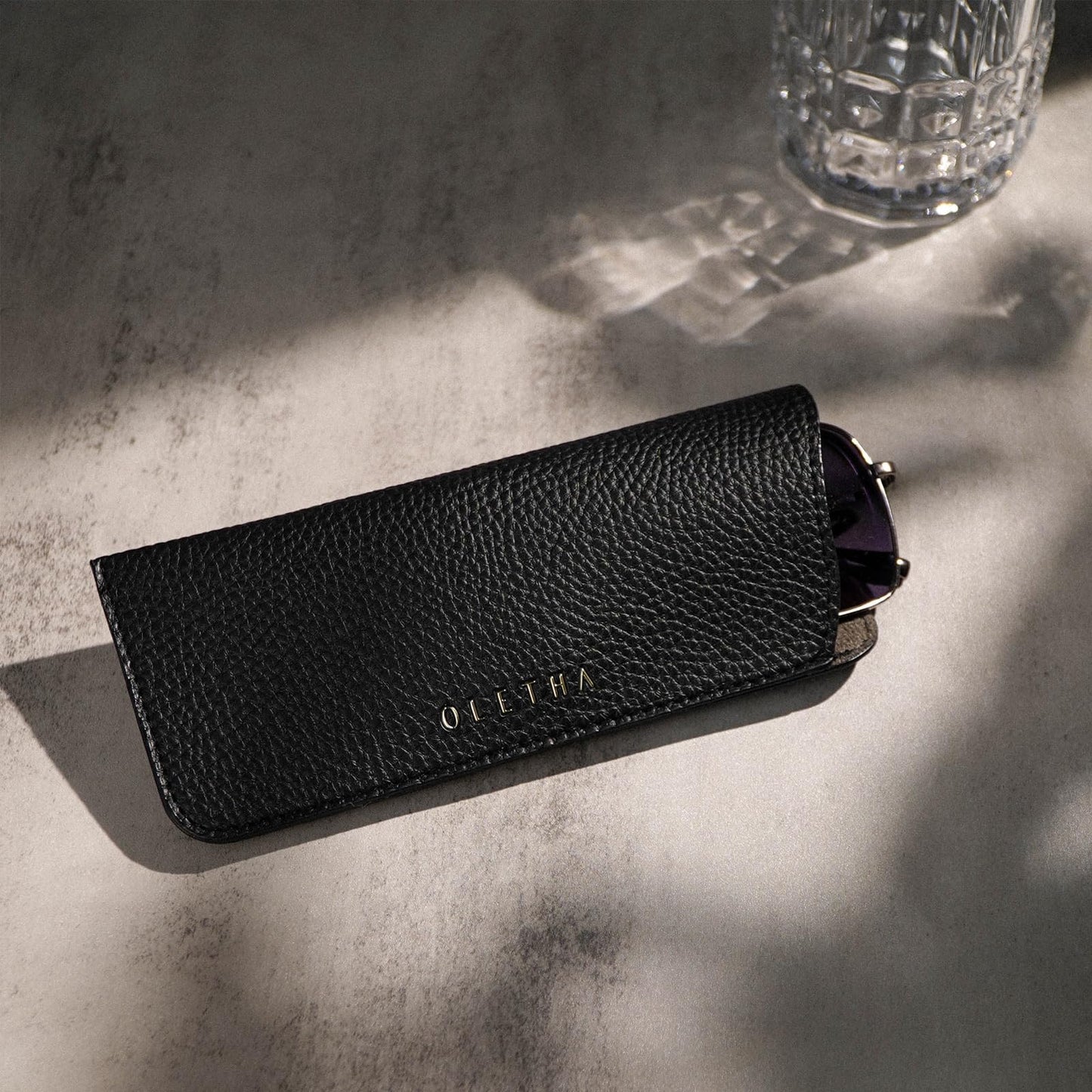 OLETHA Soft Glasses Case Set of 2 - Aesthetic Slim Travel Pouch for Sunglasses Eyeglass Reading Glass - Black