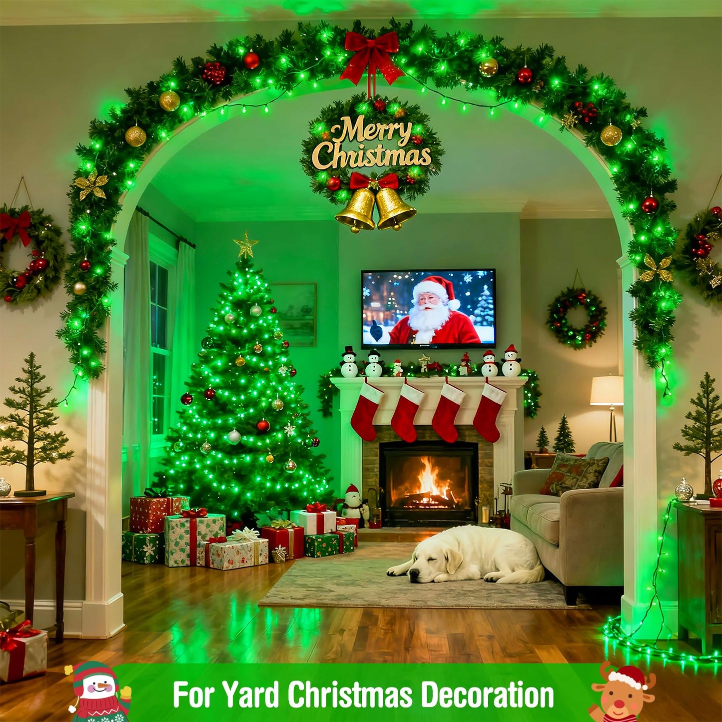 JMEXSUSS 400 LED Green Christmas Lights Outdoor, 132ft Green String Lights Plug in with Remote, Indoor Christmas String Light for Porch Tree House Yard Decorations