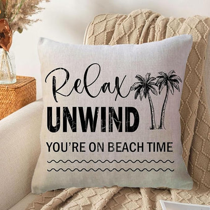 ULOVE LOVE YOURSELF Coastal Beach Throw Cushion Covers Double-Sided Tropical Palm Paddles Anchor Starfish Summer Beach House Decorative Pillowcase 18 x 18 Inch 4Pack Porch Patio Decor (Black)
