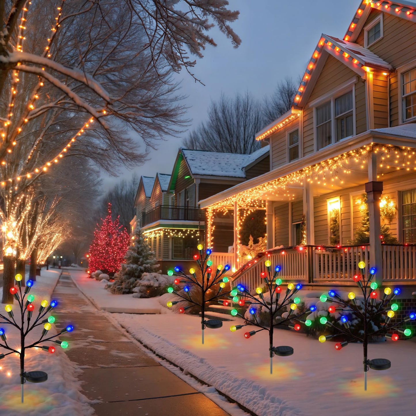 Glooglitter 2 Pcs 40 LED Christmas Solar Pathway Lights Outdoor Decoration 28" Christmas Yard Stake Light Waterproof Solar Xmas Decoration 8 Modes Pineapple Ball Tree for Walkway Path Garden Patio