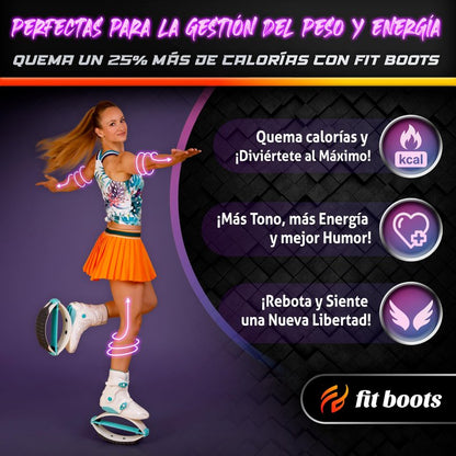 FIT BOOTS for Women Exercise - Premium Moon Shoes for Jumping, Kangaroo Shoes for Training, Cardio & Fun, Joint-Friendly, Rebounder Jumps Boots for Adults & Kids, Bouncy Workout (Women-Gold)