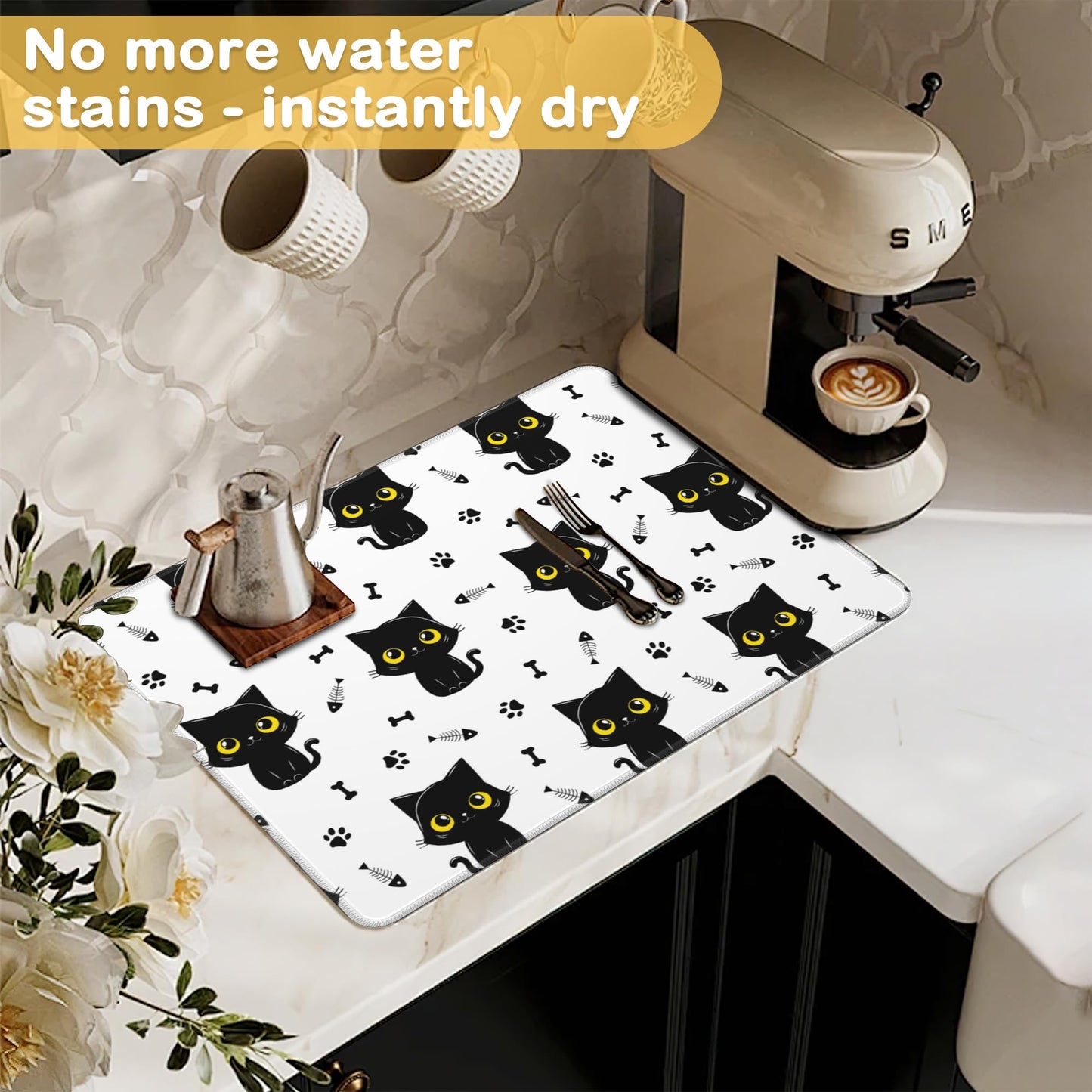 Electric Stove Top Cover Protector – Black Cat Christmas Kitchen Decor Glass Flat Top Stove Mat Oven Induction Cooktop Mat for Ceramic Countertop Mats Heat-Resistant Dish Drying Mat