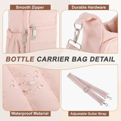CAPASTEC Water Bottle Carrier Bag, Water Bottle Holder with Adjustable Strap, for Hiking, Cycling, Pink