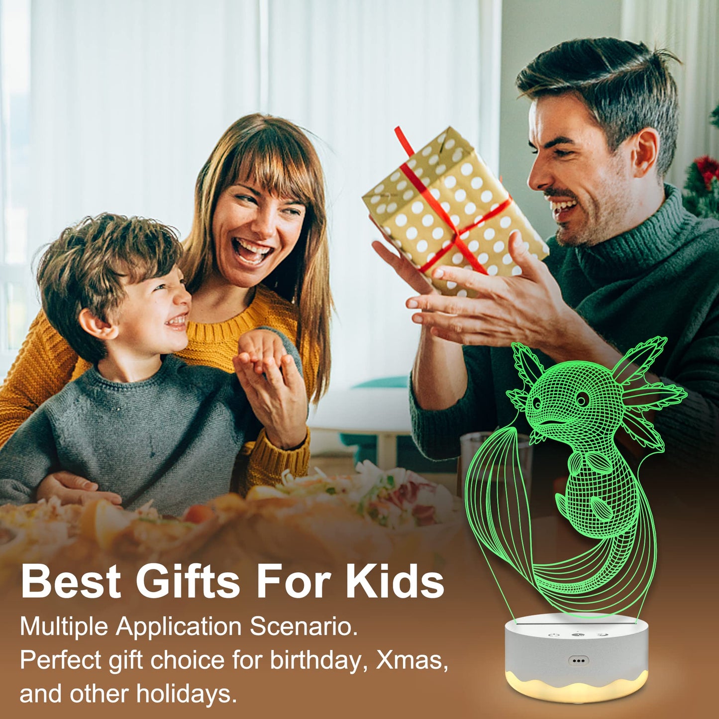 Axolotl Night Light, 3D Illusion lamp with Remote + Touch 16 Color Flashing Changing + Timer Desk Lamps Kids Room Decor Best Festival Birthday Gifts (Axolotl)