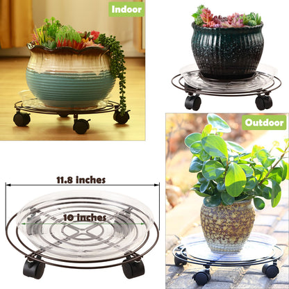 5 Packs Metal Plant Caddy 11.8" Plant Dolly with Wheels Heavy-duty Wrought Iron Rolling Plant Stand with Casters Indoor and Outdoor Plant Pot Movers Planter Rollers Coaster, Brown