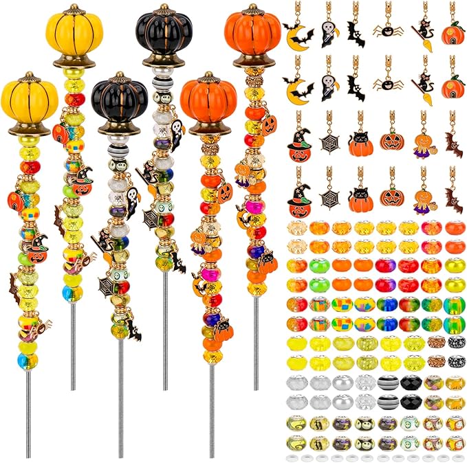 Hysagtek Halloween Fall Decorative Garden Stakes, Set of 6 Fall Metal Yard Stakes with Pumpkins, Happy Halloween Autumn Fall Outdoor Decorations