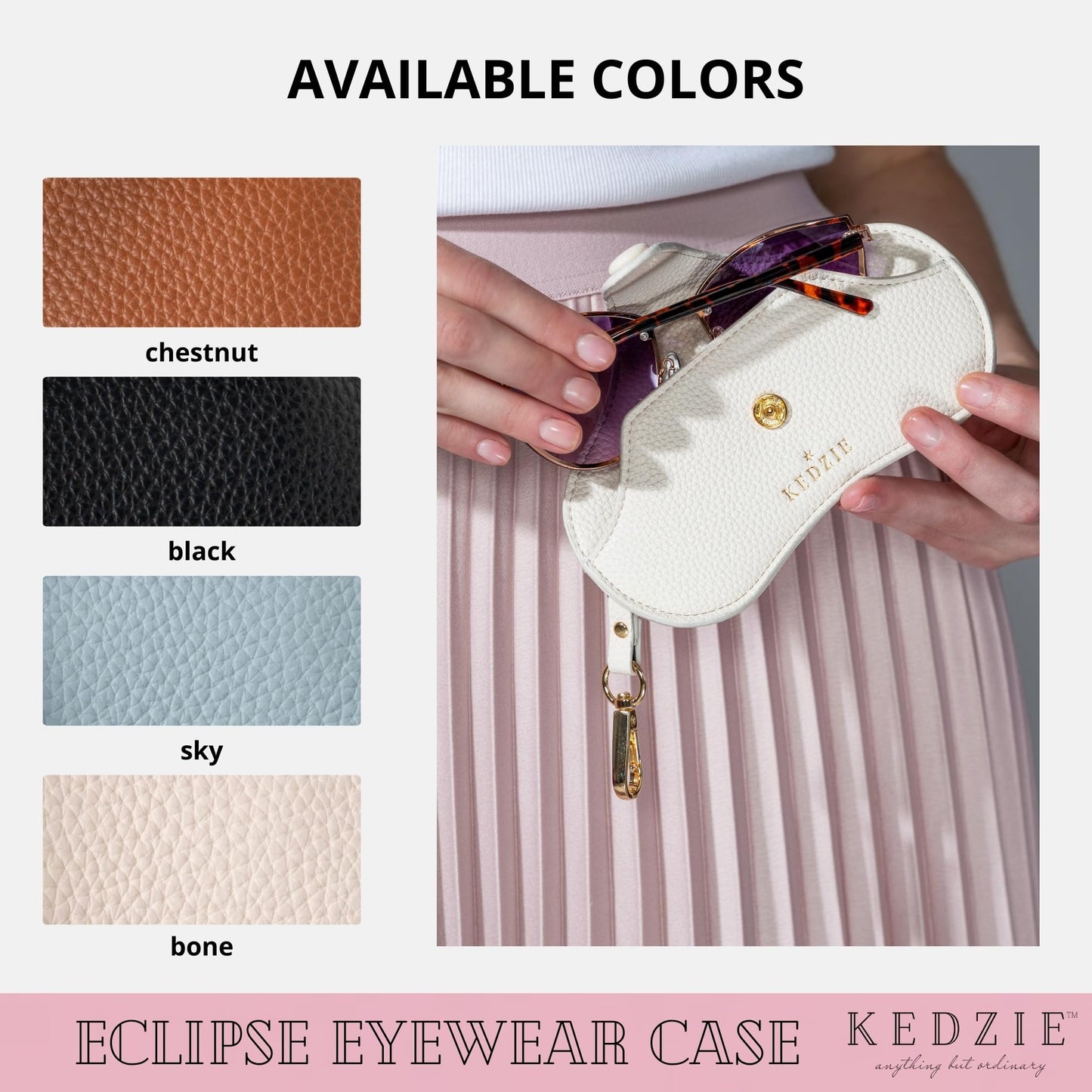 KEDZIE Eclipse Eyewear Case Unisex Vegan Leather Eyeglass Case Pouch with Snap Closure - Black
