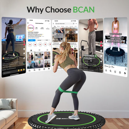 BCAN 40" Adult Fitness Trampoline with Durable Bungees, Stable & Quiet Exercise Rebounder,Great Mini Trampoline for Indoor/Garden Workout - Green