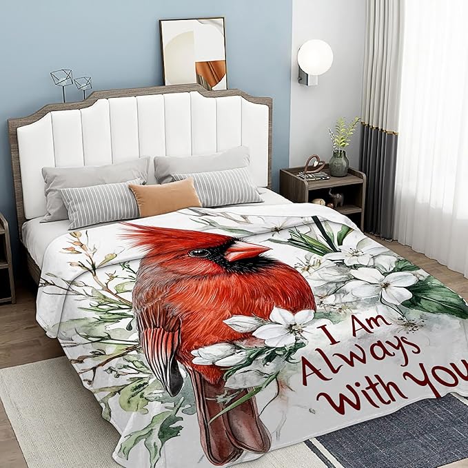 Throw Blanket, Red Cardinal Throw Blankets for Adult Kids Boys Girls, Flowers Decor Gifts for Home Bed Couch 50x60 Inches