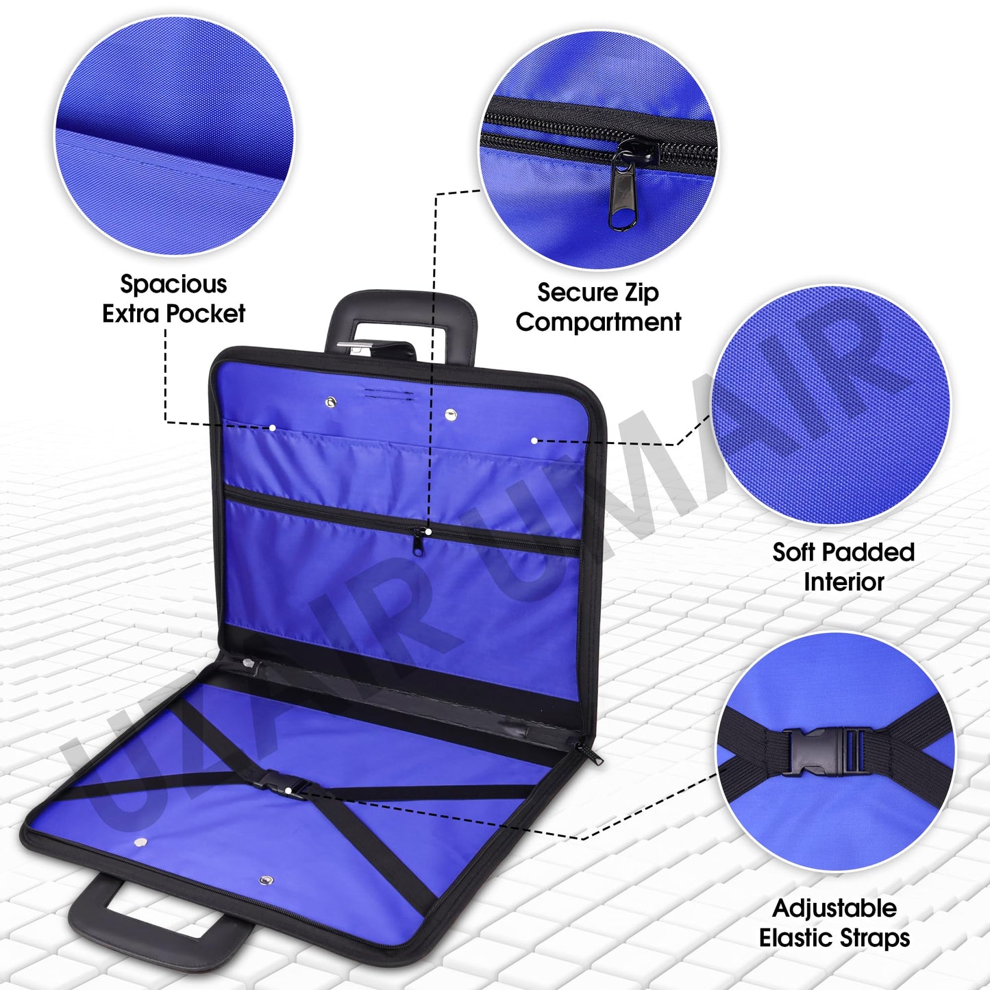 Masonic Master Mason Blue Lodge Apron Case, Faux Leather, 16x18 Inch with Blue/Gold Embroidered Logo, Silk Knitted Tie Set