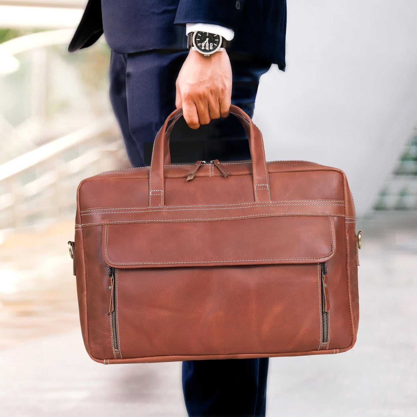 18 Inch Full Grain italian Leather Briefcase for Men, Top Choice Gifts, Handcrafted Laptop Bag (TAN) (18 inch)