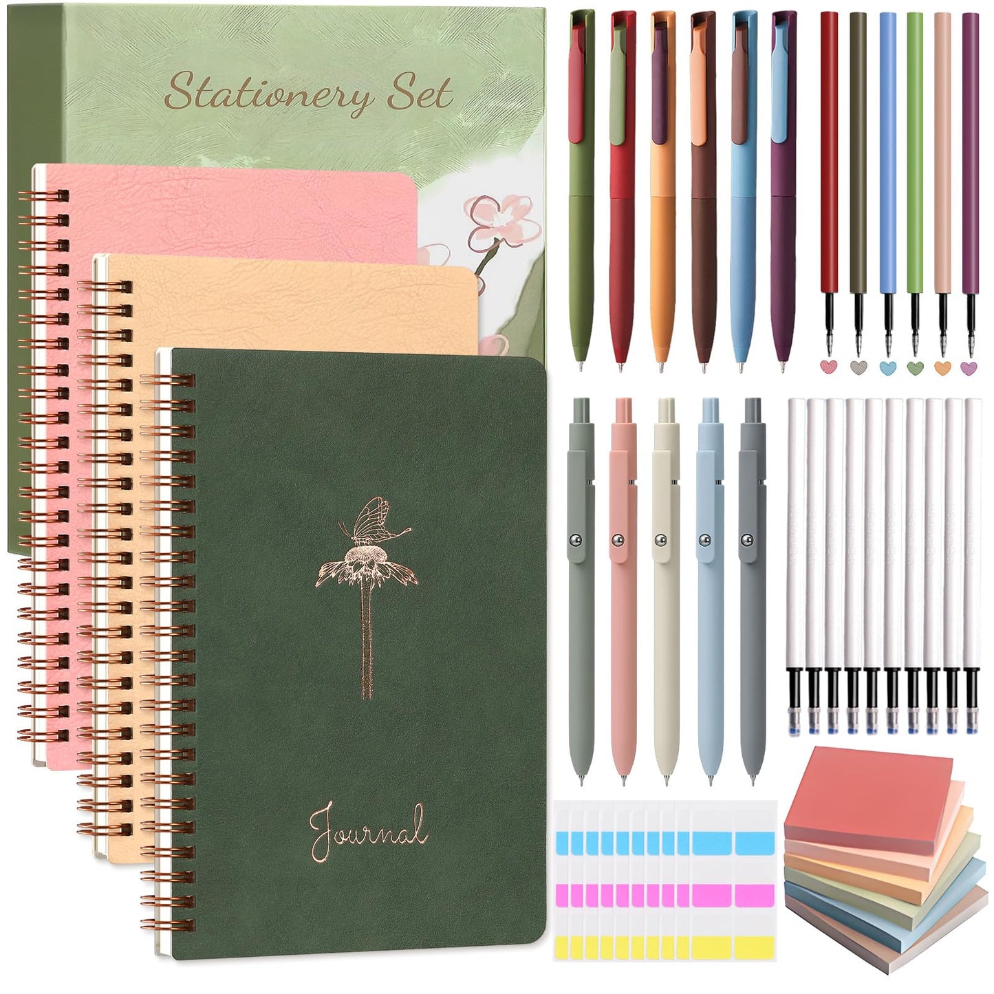 EudaBlos Stationery Gift Set for Women – 37PCS Aesthetic Journal Kit with A5 Spiral Notebooks, Gel Pens, Sticky Notes & Tabs, Premium Gift Box – Perfect for Birthday, Graduation & Holidays