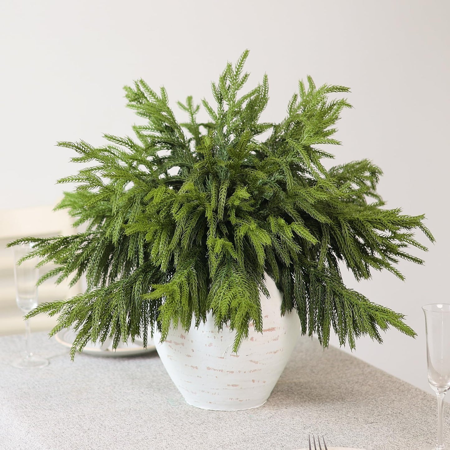 Juxdp 20 Pcs Soft Textured Norfolk Pine Branches, Artificial Christmas Green Plants Branch Faux Greenery Stem Fake Pine Picks for Vase DIY Crafts Garland Wreath Xmas Indoor Outdoor Decor(18 Inches)