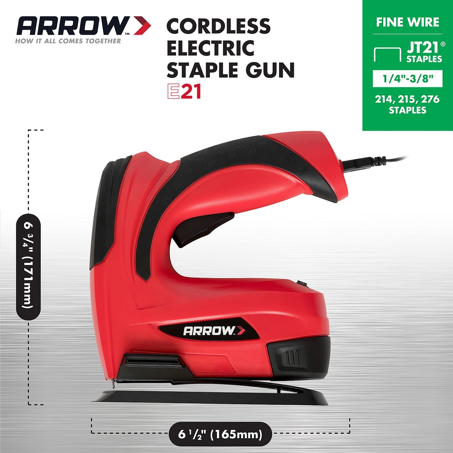 Arrow Fastener Arrow E21 Cordless Electric Light Duty Staple Gun, Black/Red