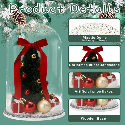 Christmas Decorations Table Centerpieces, Christmas Tree with Ornaments in Dome Cloche, Xmas Winter Tabletop Decor for Tiered Tray Shelf Mantel Fireplace Coffee Table Office Desk Holiday Decoration