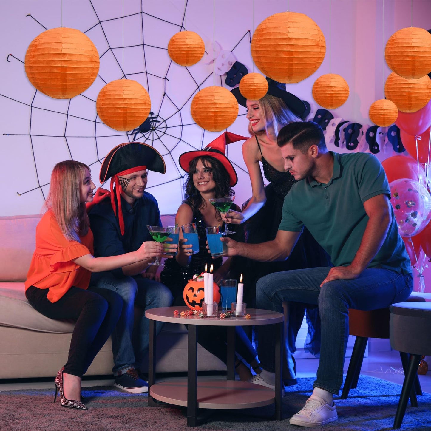 20Pcs Orange Paper Lanterns for Parties, 6” 8” 10” 12” Chinese Asian Hanging Round Paper Lanterns for Birthday Wedding Halloween Christmas Home Decor Party Decor