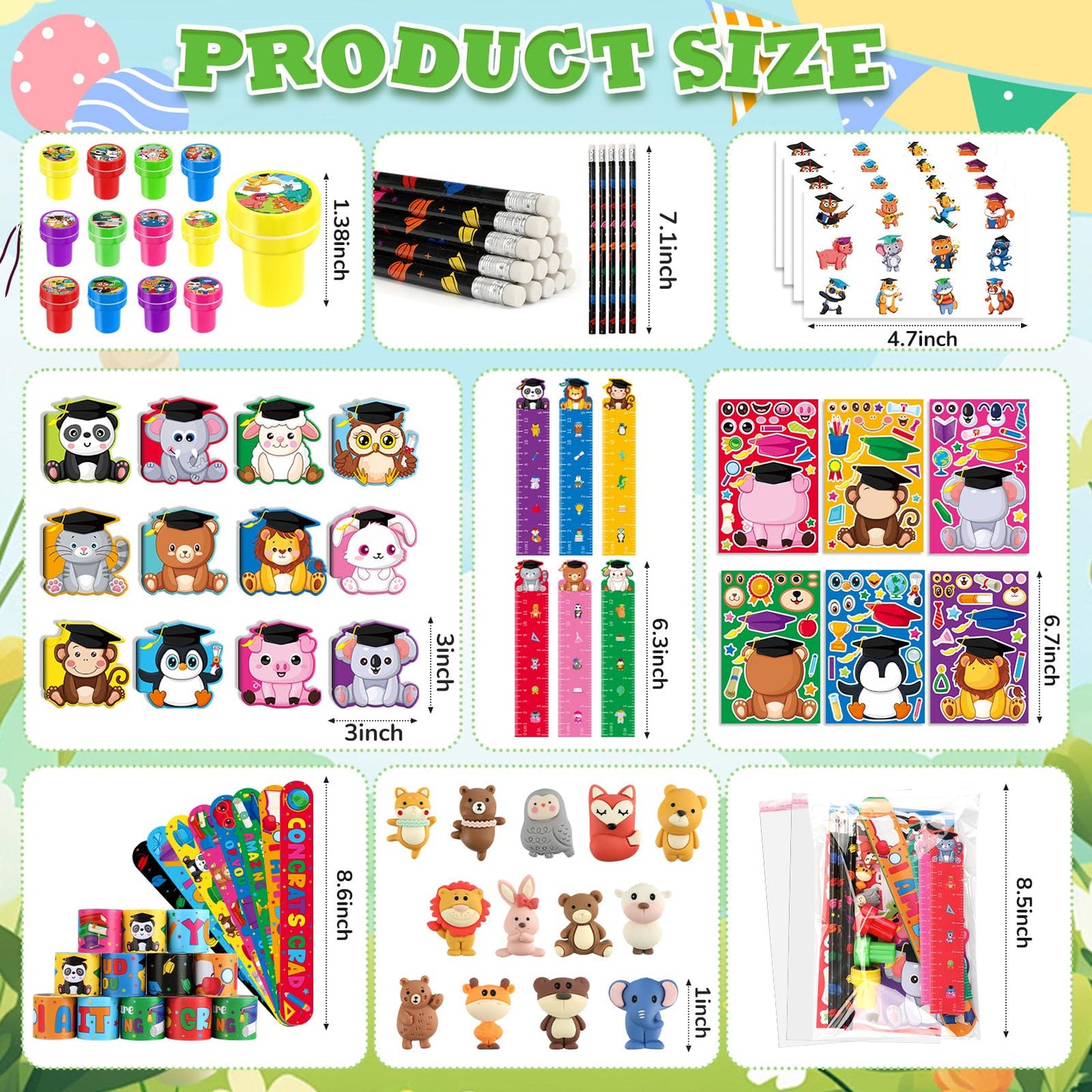 BenLouis 432 Pcs Graduation School Stationery Set Party Favors Preschool Kindergarten Classroom Gift Prizes Bulk for Kids Students Congrats Grad Goodie Bags Stuffers（Graduation Animals）