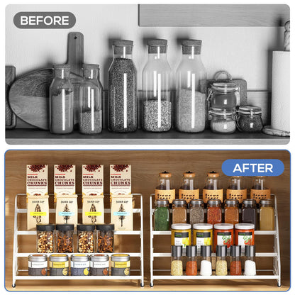 Spice Rack Organizer for Cabinet, 4 Tiered Spice Rack Organizer, Tiered Adjustable Spice Shelf for Kitchen Countertop Pantry Organization (Bright Black)