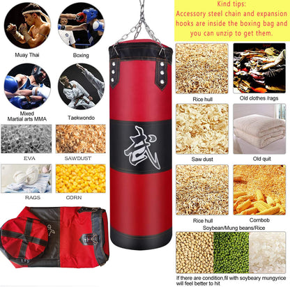 ZERUIDM Hanging Punching Bag Set Unfilled, Heavy Boxing Bag for Adults, Kickboxing Boxing Set with Hand Wraps, Punching Bag Hangers, for MMA Muay Thai Karate Taekwondo Training
