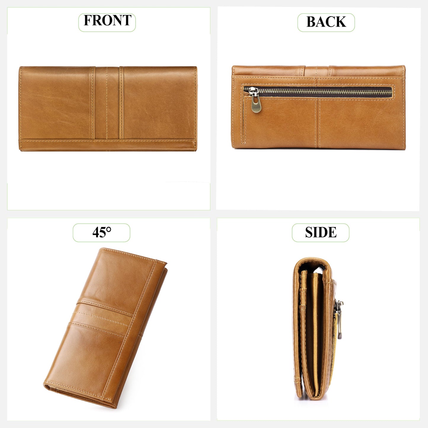 SCHLATUM Wallets for Women RFID Blocking Long Ladies Wallet Bifold Womens Leather Wallet with Coin Pocket ID Window, Brown