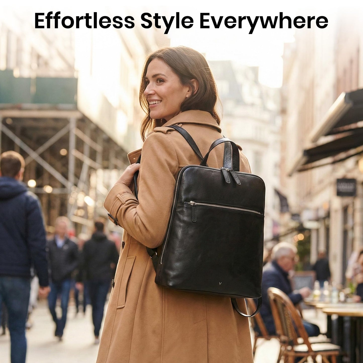 VILENCA HOLLAND Genuine Leather Backpack for Women - 12.5 Inch with Adjustable Shoulder Strap - Stylish and Durable (Black)