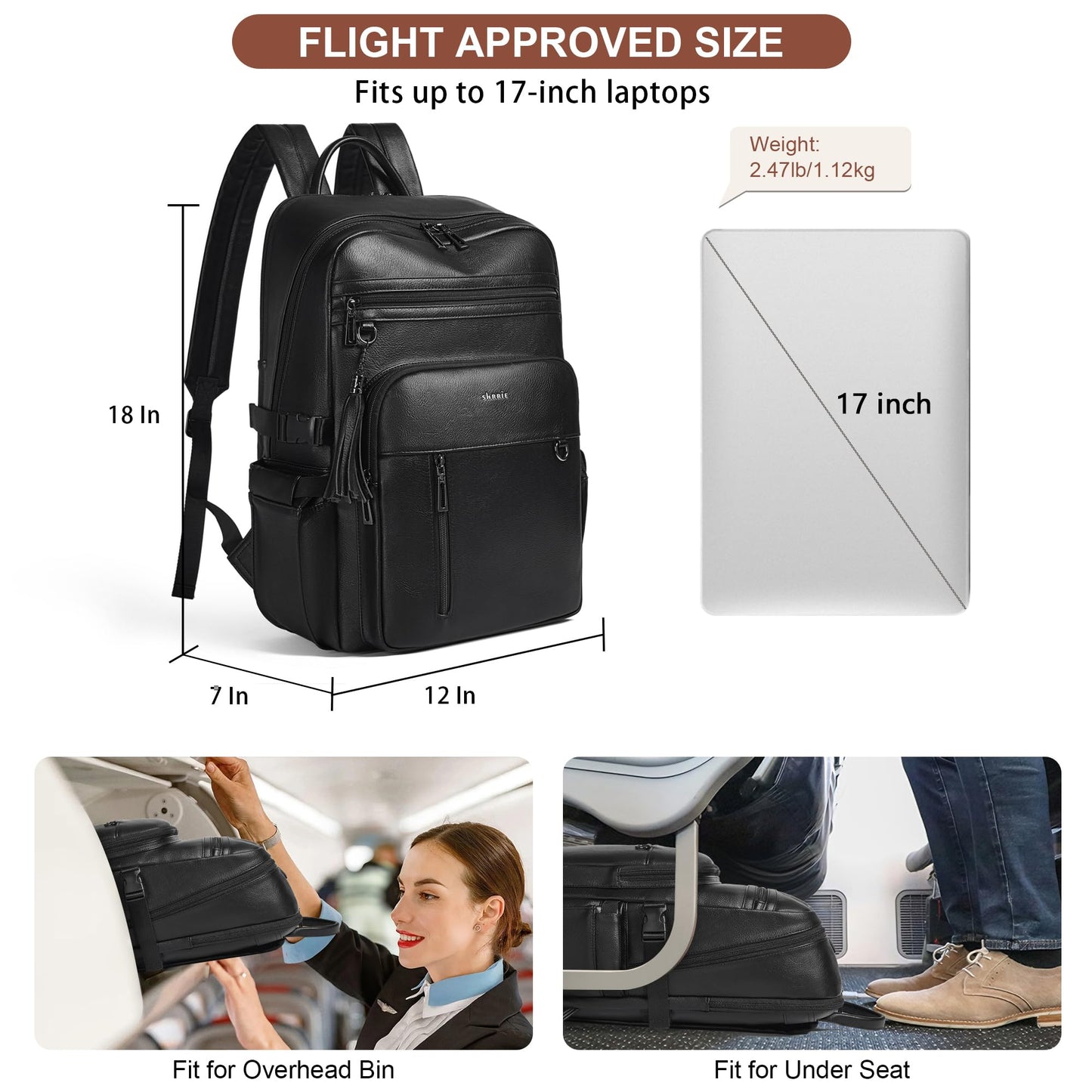 Shrrie Vegan Leather Laptop Backpack for Women,17 Inch Computer Backpack Purse for Work Business College Travel Teacher Nurse with Anti-theft Pocket & Giant Tumbler Holder Pocket,Black
