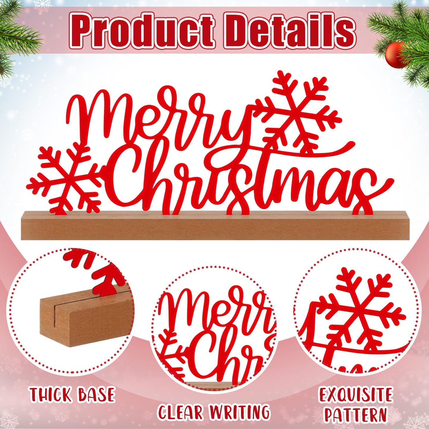 Yaocom 13.78 Inch Merry Christmas Table Sign Xmas Metal Letter Decor Christmas Freestanding Tabletop Decoration with Wooden Base for Home Tiered Tray Centerpiece Mantel Shelf Fireplace