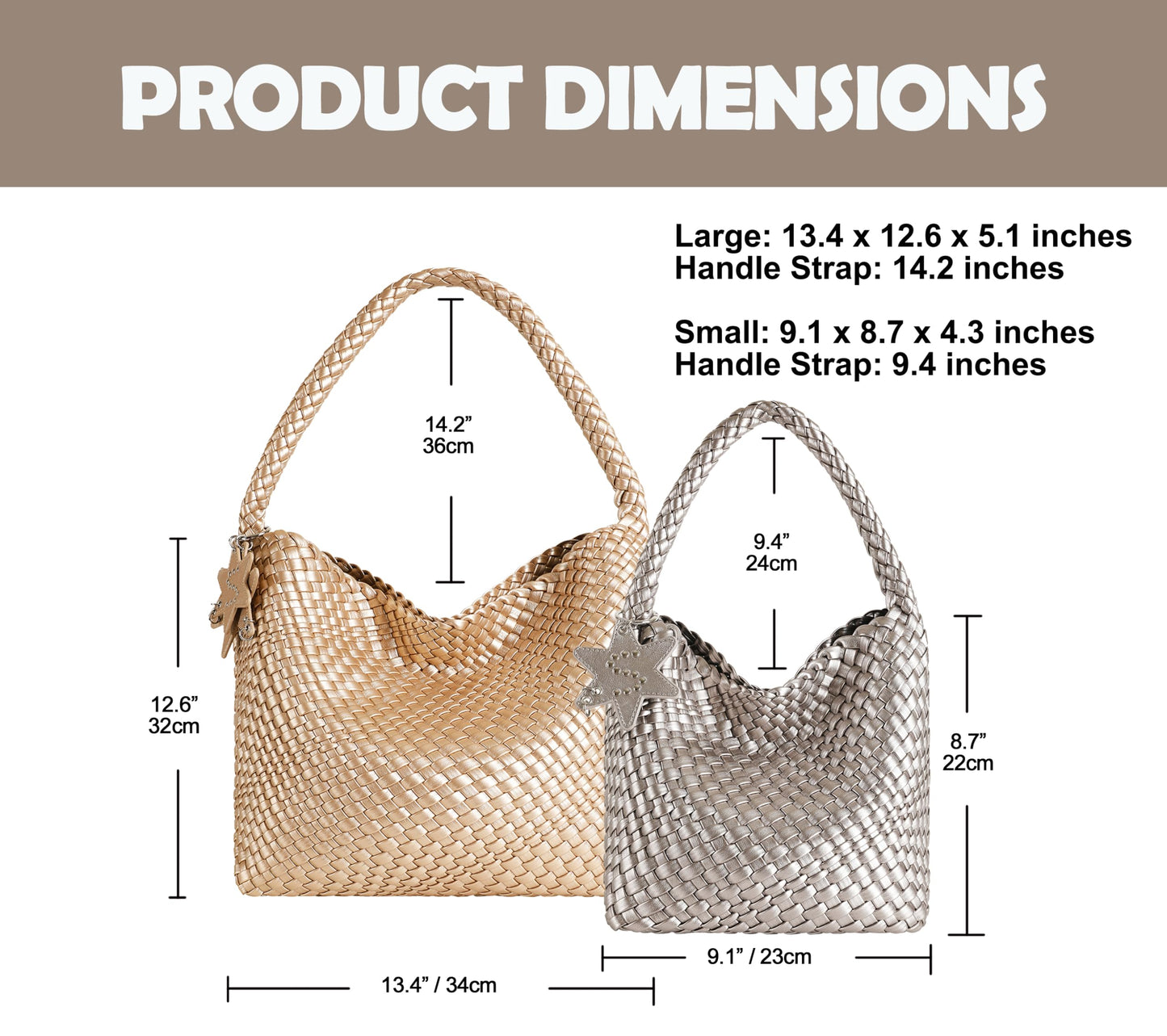 Leather Woven Tote Bag, Vegan Leather Slouchy Hobo Bag for Women, Large Shoulder Handbag Woven Purse (Gold-Large)