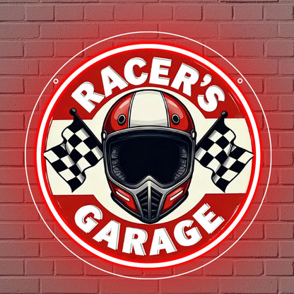 RuCvixkt Racers Garage Neon Sign, LED Motocycle Helmet Neon Light, Garage Neon Signs Man Cave Game Room Wall Decor, Neon Lamp Gift for Boys Motorcyclist Fans