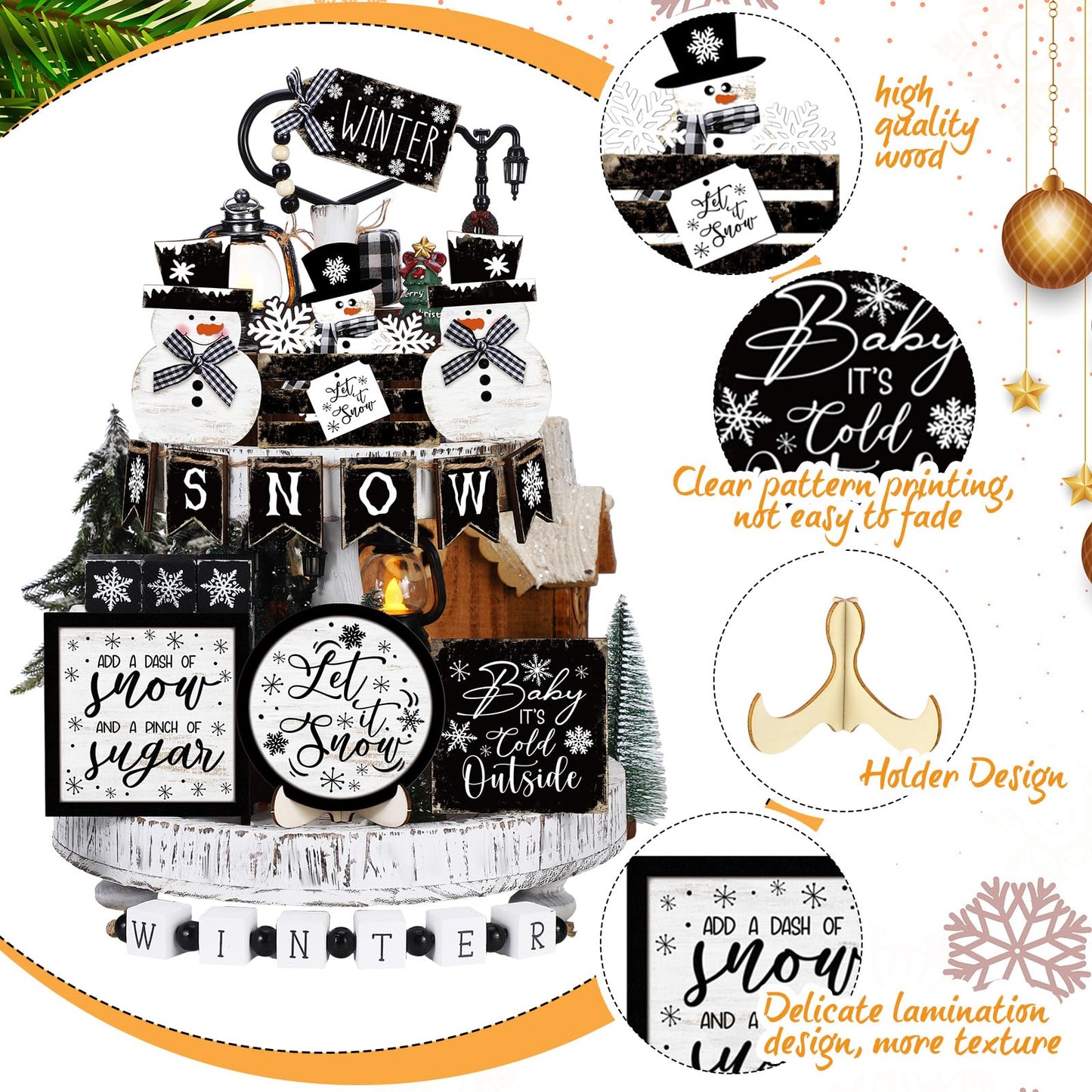 Vercraft 18 Pcs Graduation Tiered Tray Decorations Class of 2026 Tiered Tray Decor Black White Grad Wooden Signs Farmhouse Table Shelf Decoration for Graduation Party Supplies(Black and White)