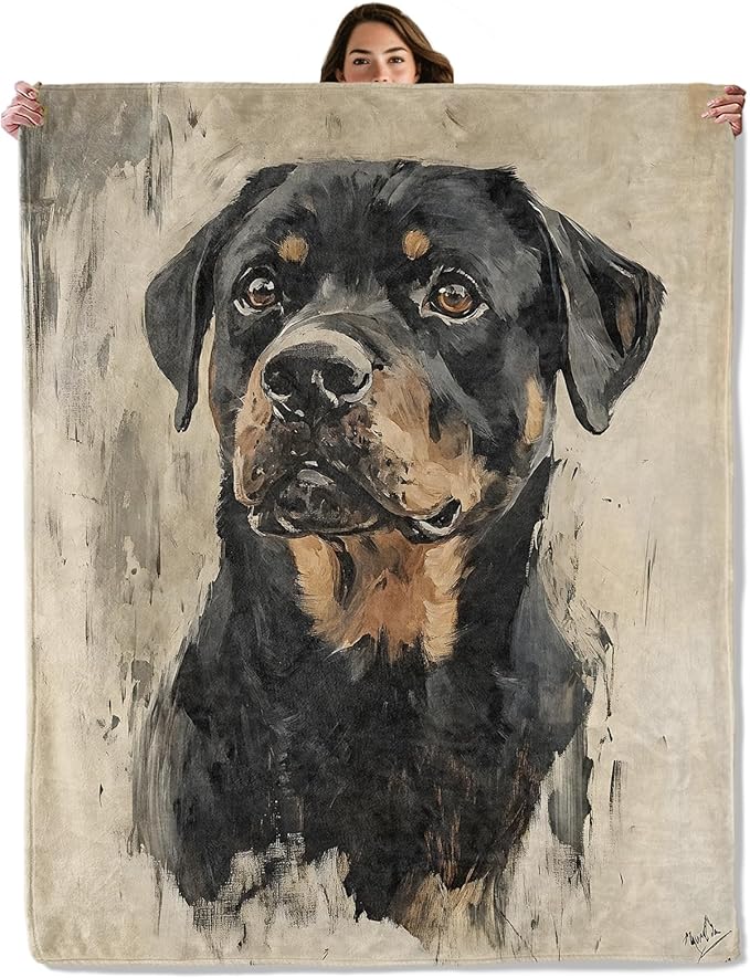 Rottweiler Dog Throw Blanket for Boys Girls Kids Adults Women, Fuzzy Warm Soft Cozy Flannel Blankets Gifts for Bedroom, Couch, Travel, Home Decor 50x60 in