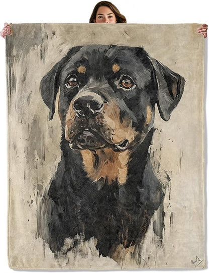 Rottweiler Dog Throw Blanket for Boys Girls Kids Adults Women, Fuzzy Warm Soft Cozy Flannel Blankets Gifts for Bedroom, Couch, Travel, Home Decor 50x60 in