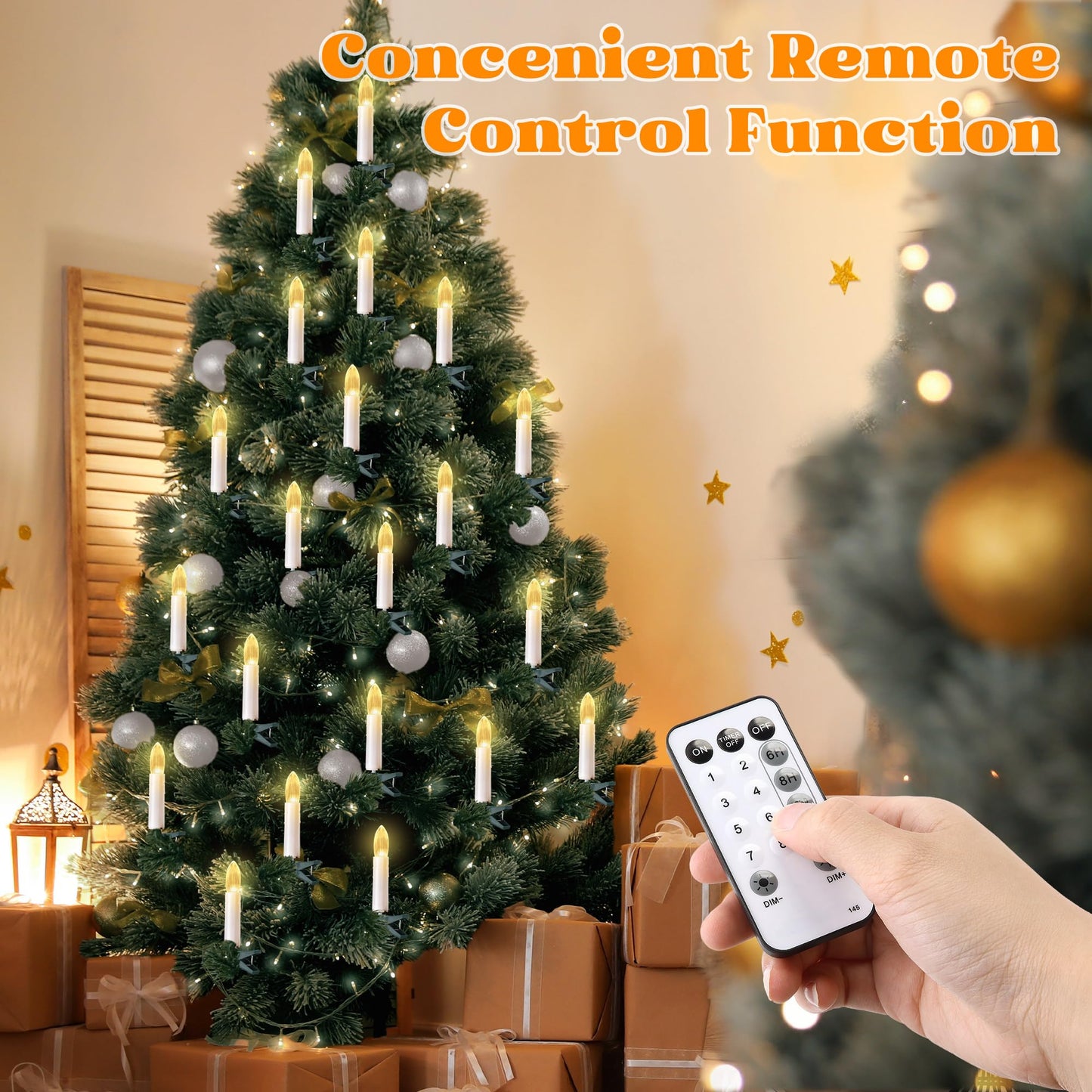 Hohean 20 Pcs Christmas Tree Flameless LED Candle Lights, White Flickering Candle String Lights with Remote Timer and 8 Modes, Xmas Taper Candles with Tree Clips for Holiday Garden Wedding Indoor