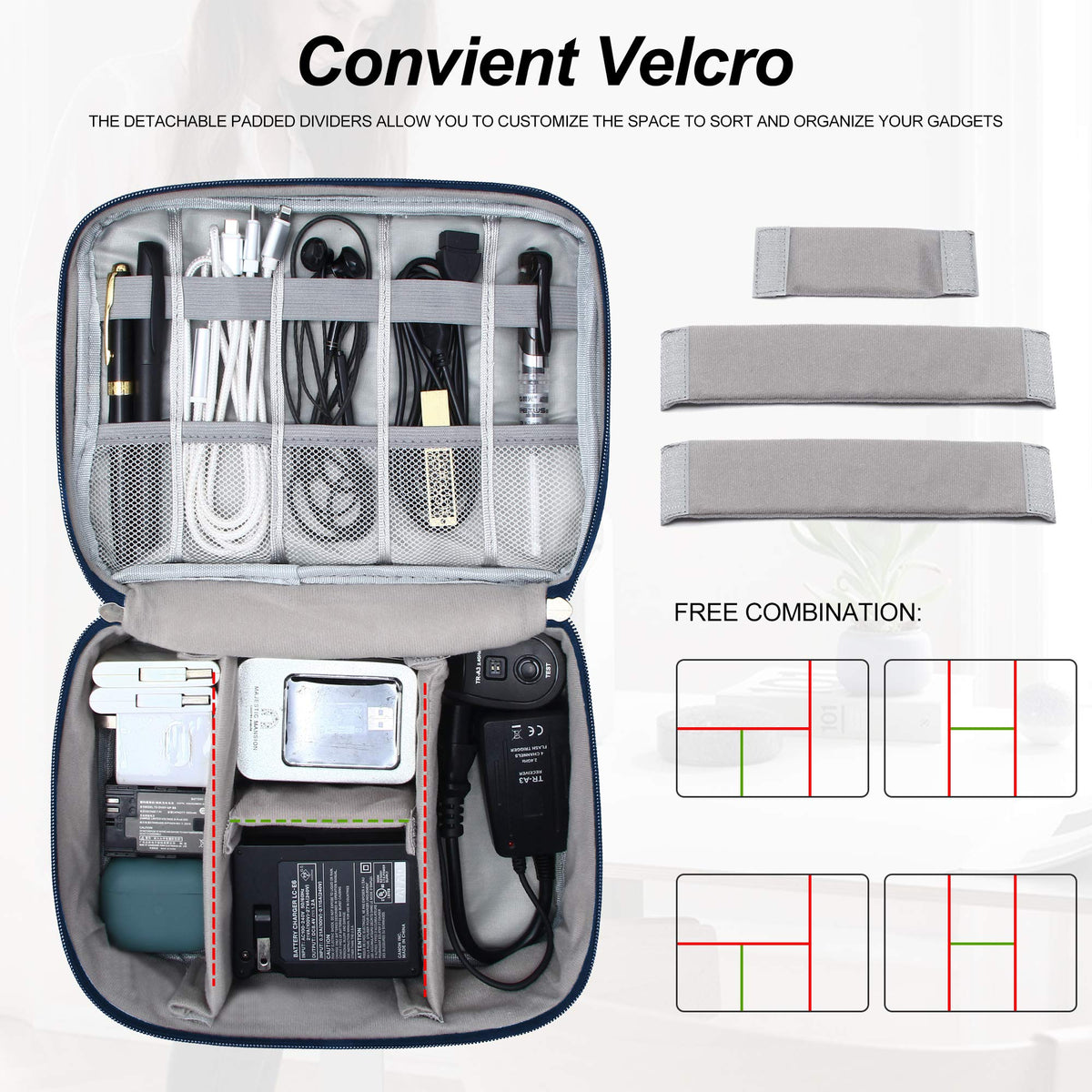 SELLYFELLY Electronic Bag Travel Cable Accessories Bag Waterproof Double Layer Electronics Organizer Portable Storage Case for Cable, Cord, Charger, Phone, Adapter, Power Bank, Kindle, Hard Drives