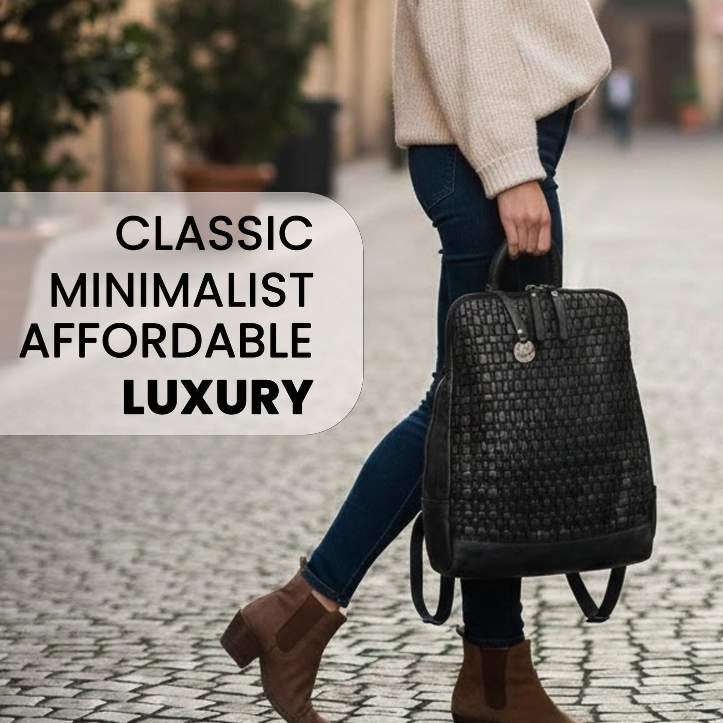 VILENCA HOLLAND 12.5 Inch Genuine Leather Backpack for Women and Men, Black Leather Backpack with Adjustable Shoulder Strap
