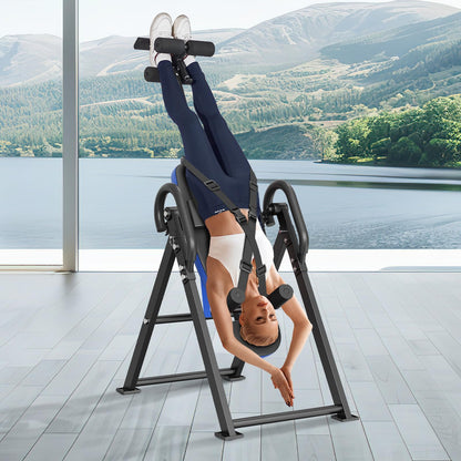 VEVOR Inversion Table, 300 lbs Capacity Heavy Duty Inversion Table, Decompression Back Stretcher Machine, Strength Training Equipment with Headrest, Ankle Lock, Adjustable Protective Belt, Blue/Black