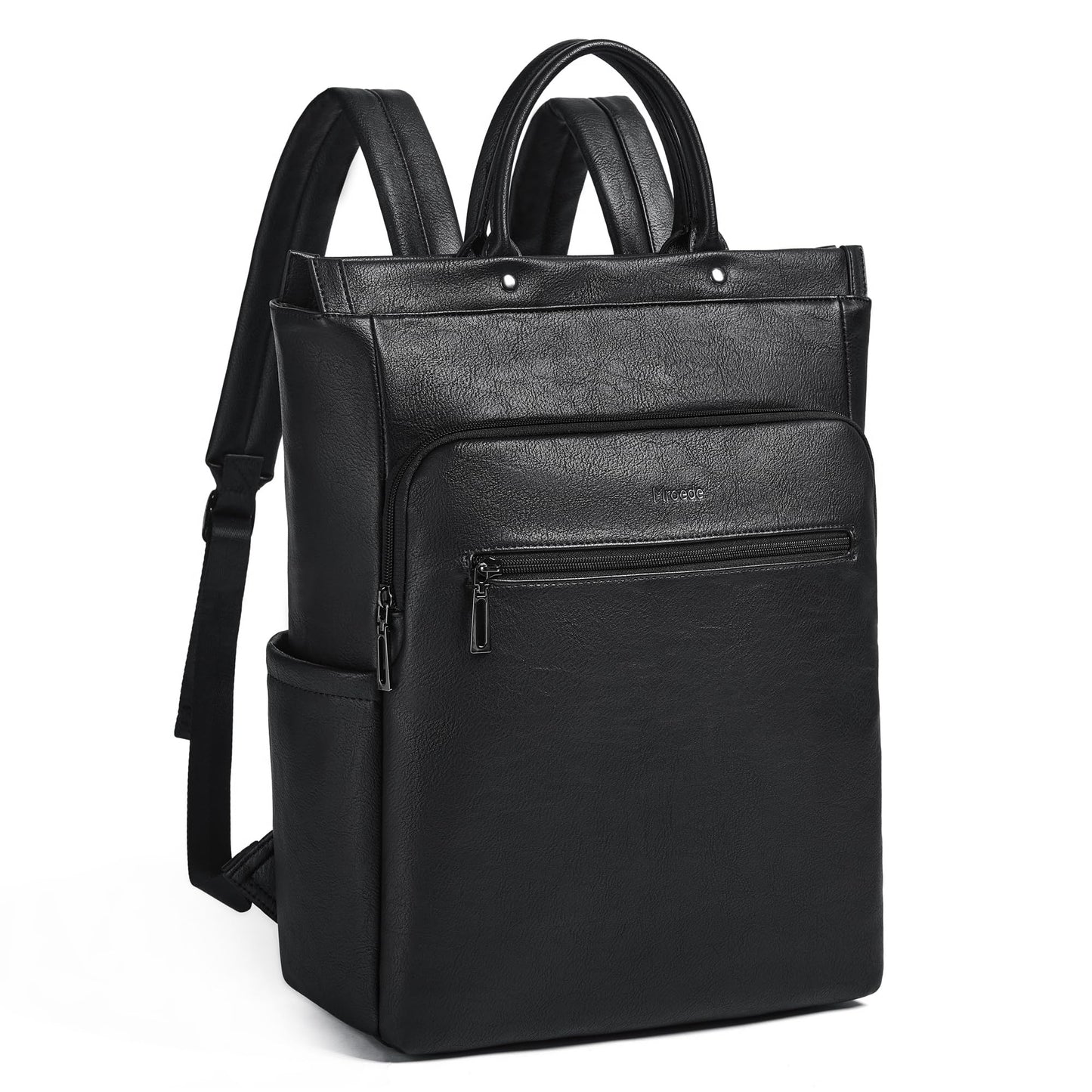 Mroede Leather Laptop Backpack for Women, Travel Backpack Purse Fits 15.6 Inch Laptop, Casual Daypack with Laptop Compartment for Men Teachers College Work Business Nurse Weekender, Black