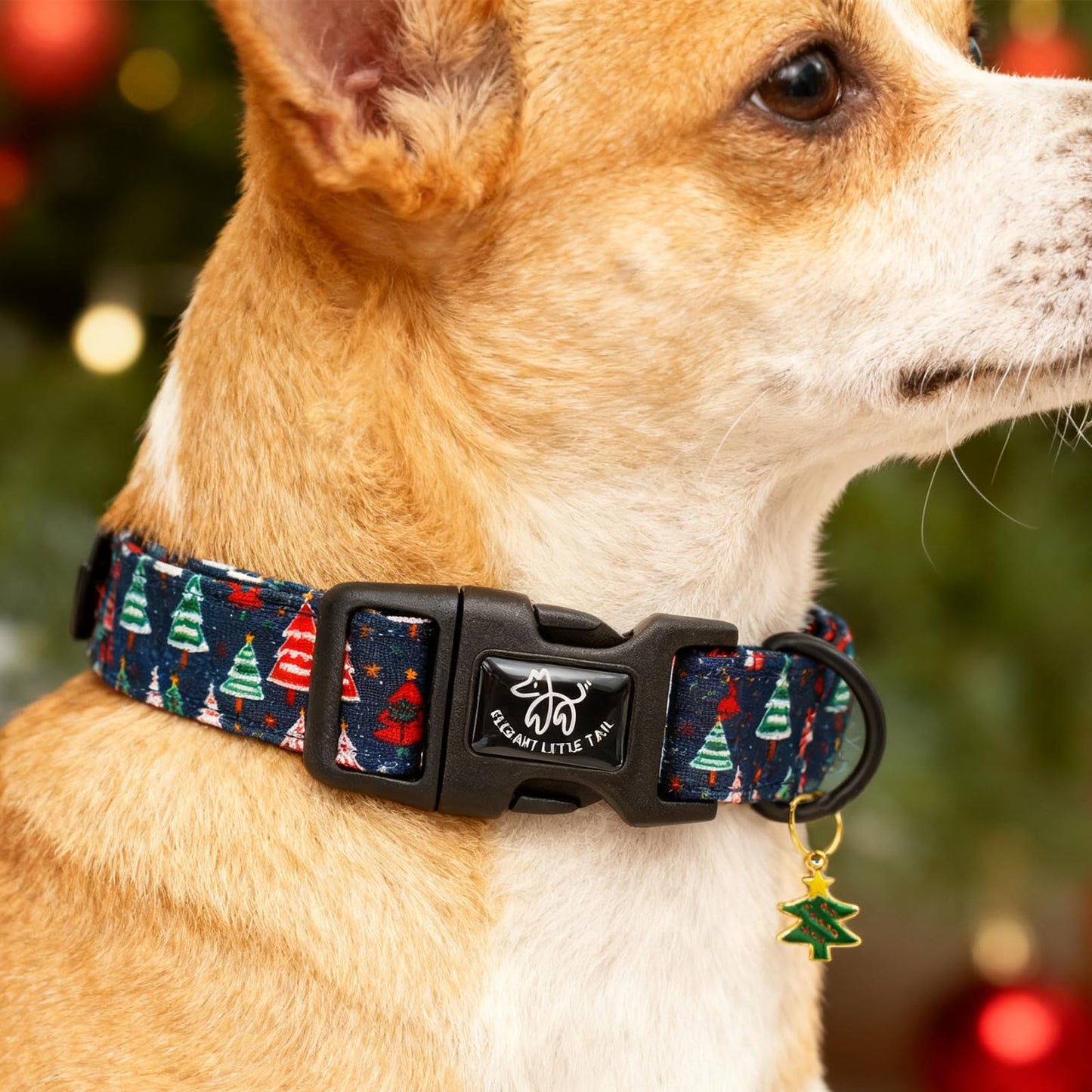 Elegant little tail Christmas Dog Collar - Christmas Tree Red Pet Collar Cotton Soft Plastic Buckle Sturdy Puppy Collars Holiday Female or Male Adjustable Collar for Small Puppy