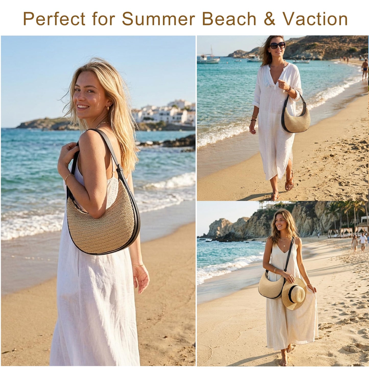 jessie Straw Shoulder Bag for Women Small Hobo Handbag Woven Crossbody Bag with Adjustable Strap Cute Clutch Purse