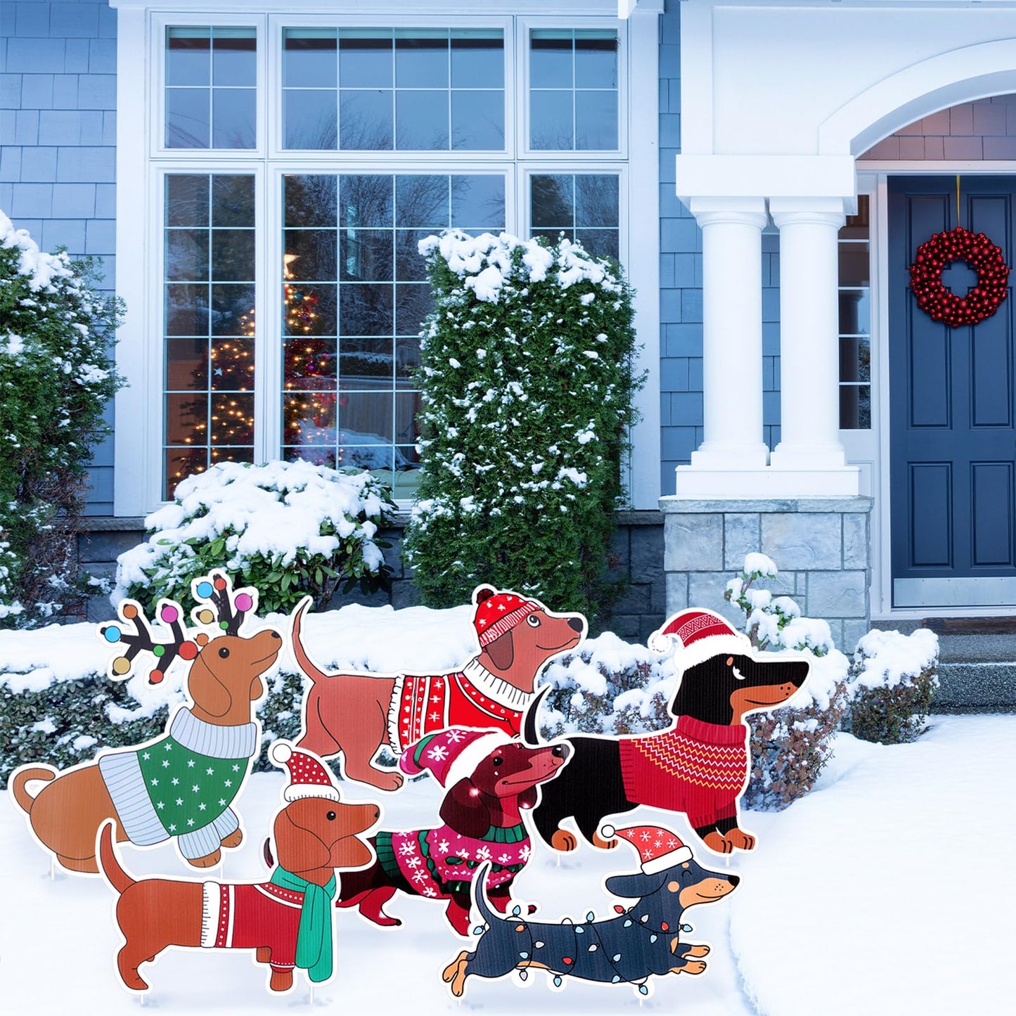 AceOrbit 10 Pcs Dachshund Christmas Yard Signs with Stakes Xmas Dog Yard Decor Waterproof Christmas Decorations Puppy Lawn Signs for Xmas Holiday Winter Farmhouse Garden Patio Pathway Outside Decor